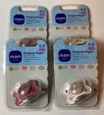 NEW 4X MAM ORIGINAL NIGHT 0-6 MONTHS 2X PINK  2X WHITE SILICONE PACIFIERS