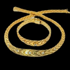 Vintage Thaigold Schmuckset Kette Armband 23K vergoldet Zirkonia 50er/60er