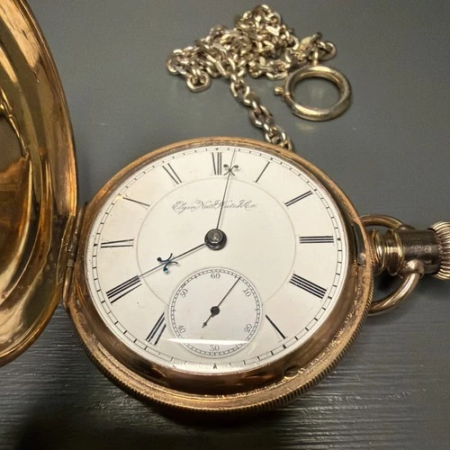 1886 Elgin B.W. Raymond 18s Pocket Watch Crescent 14K Gold Filled Stag Case