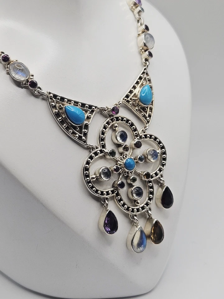 Collar Nicky Butler NB plata esterlina turquesa y piedras múltiples llamativo Foto 4 de 4