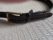 Brighton Belt Mens 38 Black Leather Woven Braided Solid Brass Buckle
