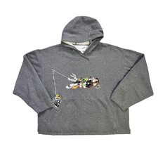 Vintage 1999 Looney Tunes Hoodie Warner Bros Bugs Bunny Daffy Taz Gray Embroider