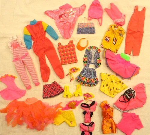 Lot of Vintage Barbie & Other Doll Clothes & Accessories Hot Pink & Yellow!!