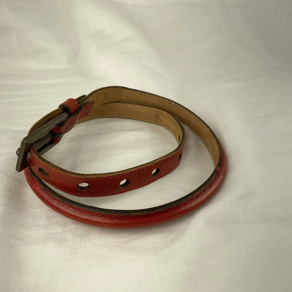 Johnny Farah Womens Skinny Belt M Medium Red Leather Brass Buckle - Image 2 of 4