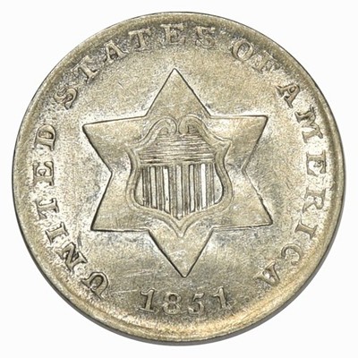 1851 THREE CENT SILVER 3CS ~ HIGH GRADE AU/BU