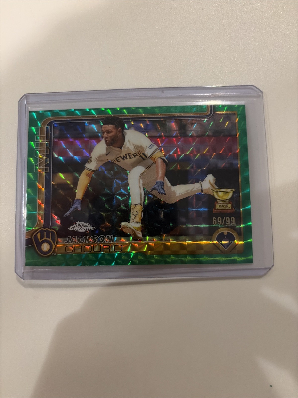 2025 Topps Chrome - Jackson Chourio #262 Green Geometric Refractor /99