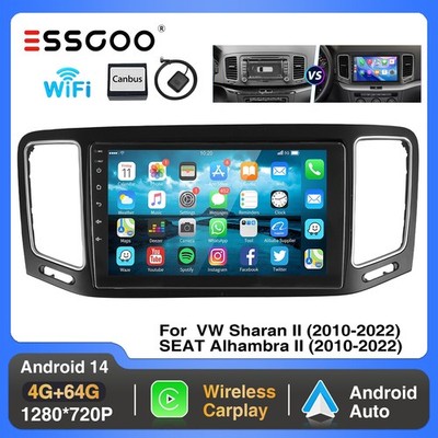 9'' Android 14 4+64G CarPlay Autoradio GPS NAVI RDS Für VW Sharan II 7N 2010-2021