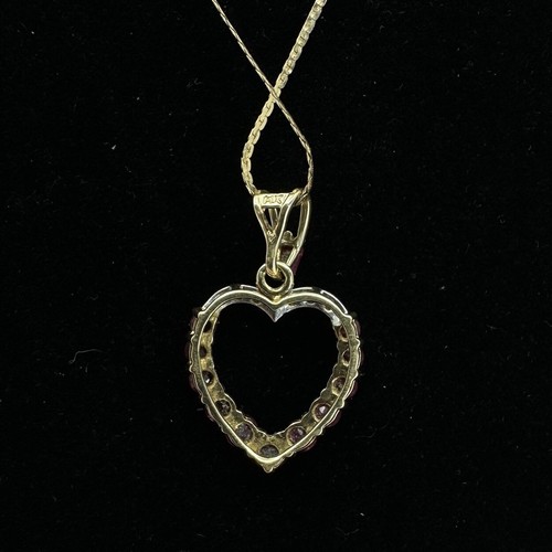 14k Two Tone Gold Ruby & Diamond Heart Pendant On Herringbone 18” Necklace 2.5g - Picture 2 of 13