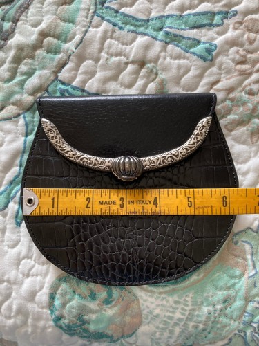 BRIGHTON Crossbody Purse Black Croc Leather Metal Embellished Magnet Close VTG - Picture 11 of 16