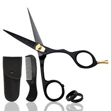 5.5" Black Ergonomic Right Hand Mustache Beard Scissors Japanese Steel Comb