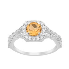 6MM Round Citrine 925 Sterling Silver Solitaire Halo Split Shank Women Ring