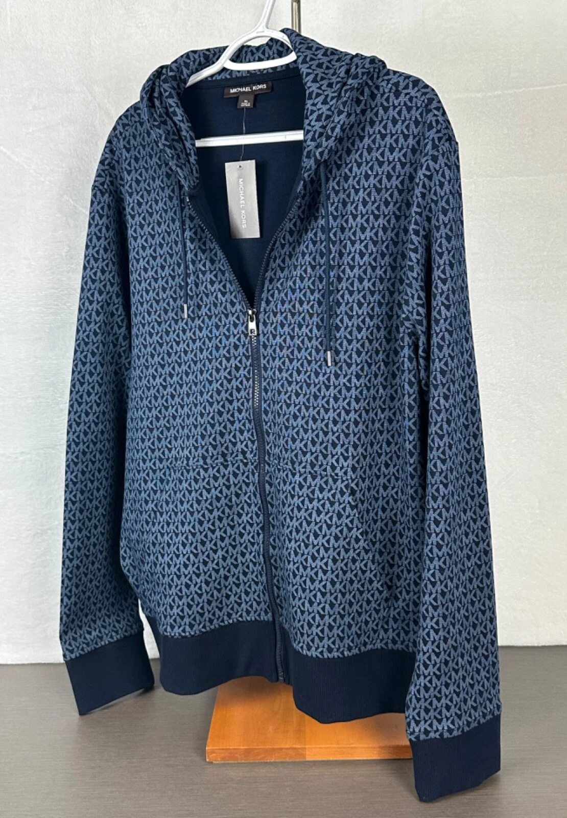 Felpa giacca Michael Kors uomo blu notte firma logo zip XL NUOVA CON ETICHETTE $198