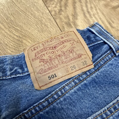 VTG Levi 501-0193 Women's 25x29 (tag 26x36) Medium Wash USA Frayed