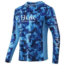 Huk Performance Fishing Men's Icon X Refraction Camo Hoodie - San Sal Blue