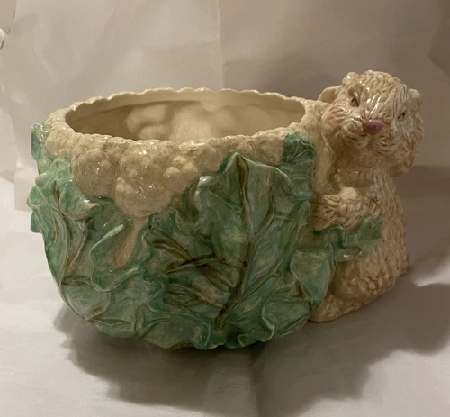 Vintage Hand Painted Ceramic Rabbit Planter