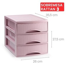 Cassettiera Organizer Effetto Rattan 3 Cassetti Cipria 26 x 35 x 27 cm