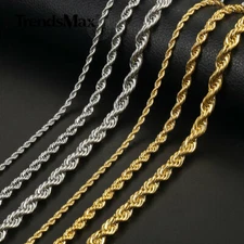 3-7MM Gold Plated Stainless Steel Diamond Cut Twisted Rope Chain Necklace 16-30"