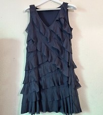 Ann Taylor Loft Womens Navy Blue Tiered Ruffled Sleeveless V-Neck Dress Size 10