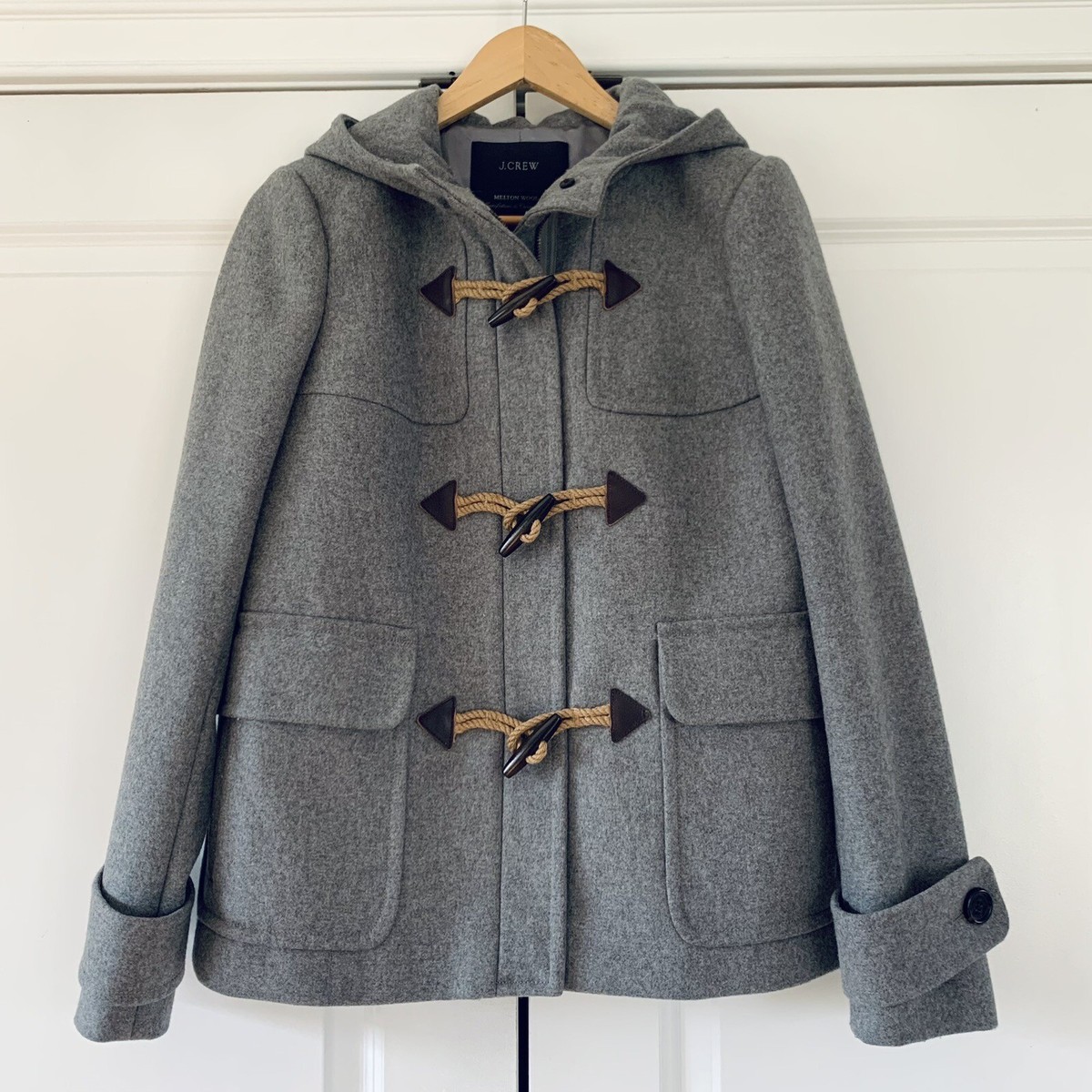 J. Crew Melton Wool Duffle Toggle Coat Italian Hooded Stadium