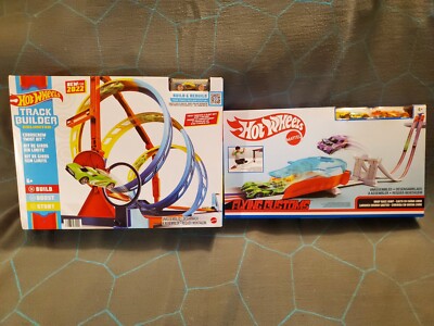 New Hot Wheels Track Builder Unlimited Corkscrew Twist Kit & Flying Customs 