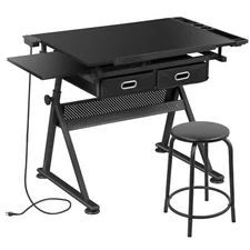 Height Adjustable Drafting Table Drawing Artist Craft Desk w/Stool Outlet Black