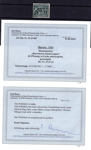 Bavaria Service 23yb Color Stamped Befund Certified (AA2056