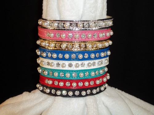 RHINESTONE BLING DOG Pet PUPPY COLLAR Petite Pearl & Crystal Jewel Size xs small - Picture 10 of 55