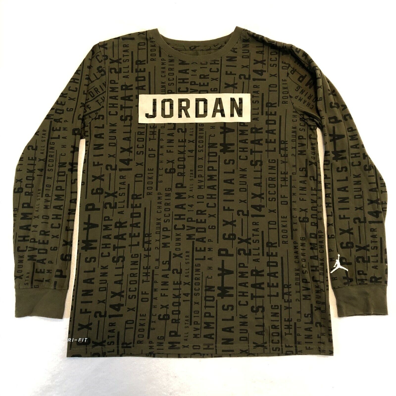 Fixed price for sale Nike Air Jordan Youth Jumpman Logo Genuine Sleeve Green DRI Long FIT