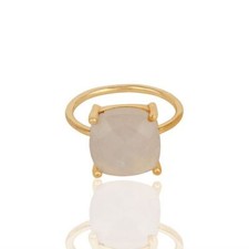 Prong Set Moonstone Ring Gold Plated 925 Silver Women's Birthday Gift Jewelry