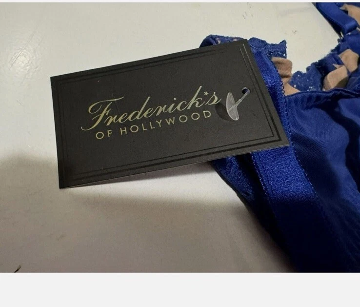 Frederick's Of Hollywood Women's Sandie Open Cup Bra Size 32F Blue Latte Lace - Image 4 of 4