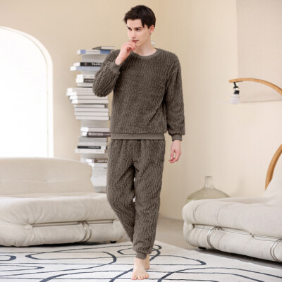 Mens Long Sleeve Comfortable Pajama Set for Men Long Sleepwear Top