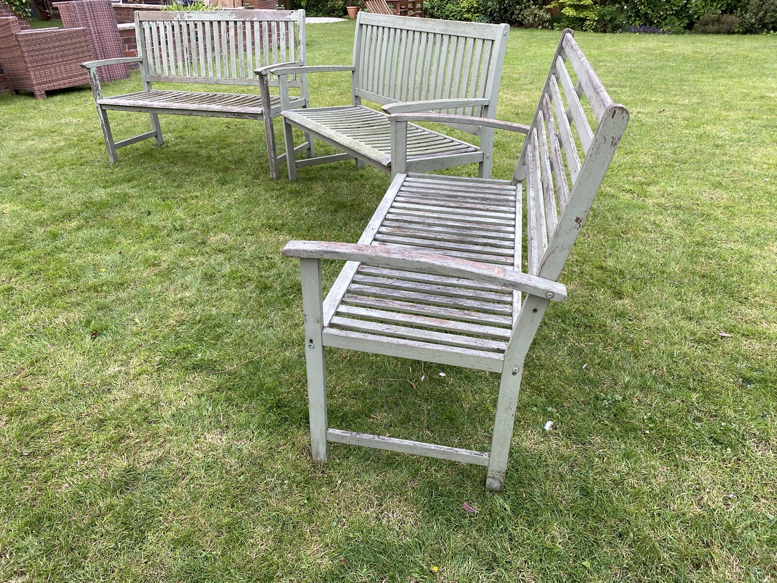 Three Used Wooden Garden Benches eBay