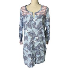 Old Navy Dress Womens Large Blue Paisley Nautical Embroidered Beach Boho Summer