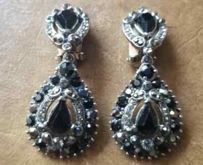 VICTORIAN JOSE MARIA BARRERA BLACK CRYSTAL TEARDROP EVENING CHANDELIER EARRINGS