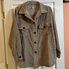 Zenana Corduroy Jacket Women's Size Large Beige