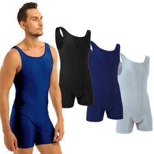 Mens Bodysuits Wrestling Singlet Jumpsuit Stretch Underwear Boxer Leotard Sports