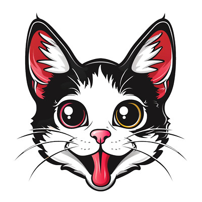 Cat Head 4'' Cute Kitty Meow Kitten Pet Adopt Black White Face Happy White Crazy