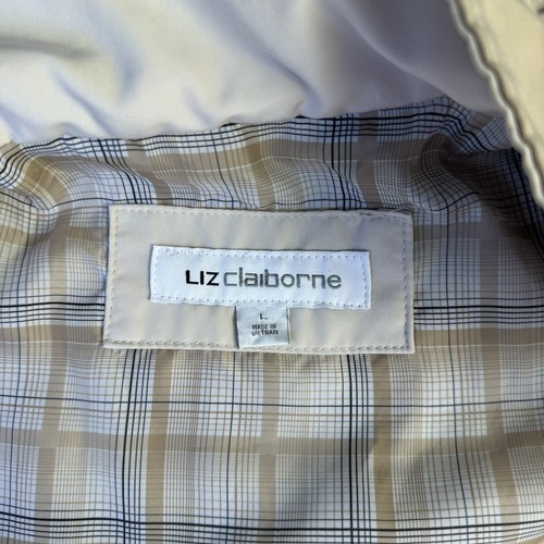 Liz Claiborne Rain Coat Women's Large Detachable Hood Tan Mid Length Lined - Picture 4 of 9