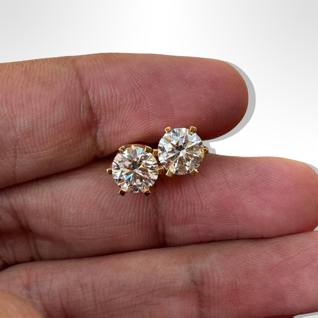 7 MM Round Cut Certified Moissanite stud Earrings In 14K Yellow Gold plated