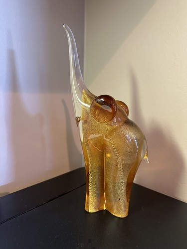 Murano Glass Vittorino Zane 24k Adventurine Elephant 8 in - Picture 2 of 5