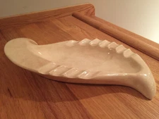 VTG Mid Century Art Pottery Ceramic Abstract Fawn Beige Tan Glazed Ashtray Dish 