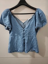 Zara Top Womens S Denim Button Up Double Vnec...