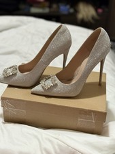 Silver Glitter Rhinestone Stiletto Pumps Slip On Pointed Toe Shoes