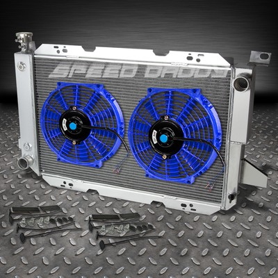 3-ROW ALUMINUM RACING RADIATOR+2X BLUE FAN 85-96 FORD F-250/F150/F SUPER DUTY V8