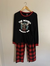 North Pole Trading Co. Women's Moose Christmas Pajam Set Black Red Plaid MT