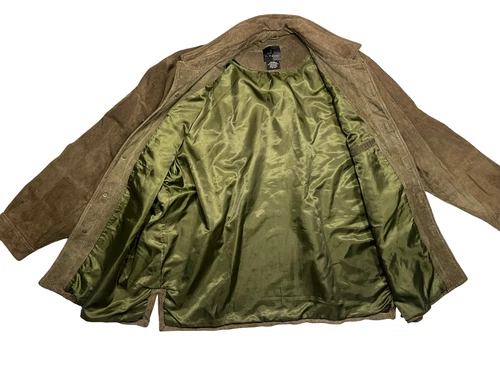 Vtg y2k J. FERRAR Brown Warm SUEDE-LEATHER JACKET Button-Front Coat Men's XXL image 4