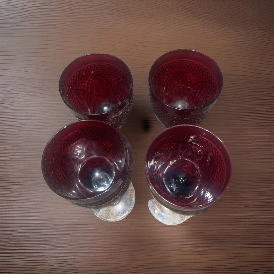 "Juego de 4 copas de agua/vino vintage de 8"" CRISTAL D'ARQUES Durand rojo rubí retiradas" Foto 2 de 4