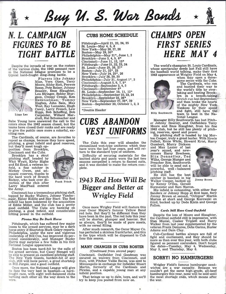 1943 Chicago Cubs News Newsletter 4/21/43 - Warneke Passeau cover - Image 3 of 4