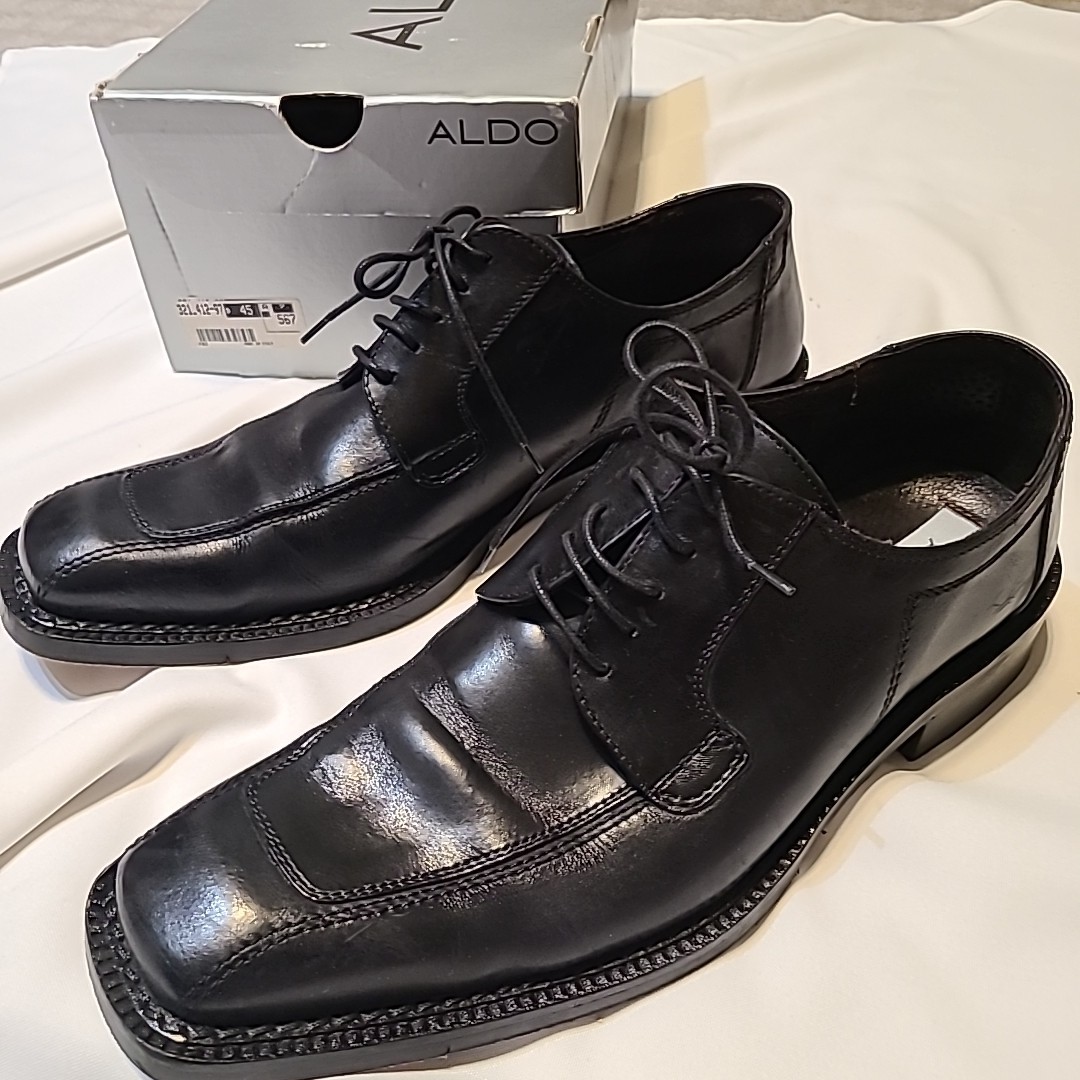 Aldo Black Square Toe Soft Leather Dress Shoes Sz 45 Made In Italy