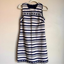 J.CREW Striped Scalloped Shift Dress 2 Grommets Navy/Ivory Sleeveless Coastal